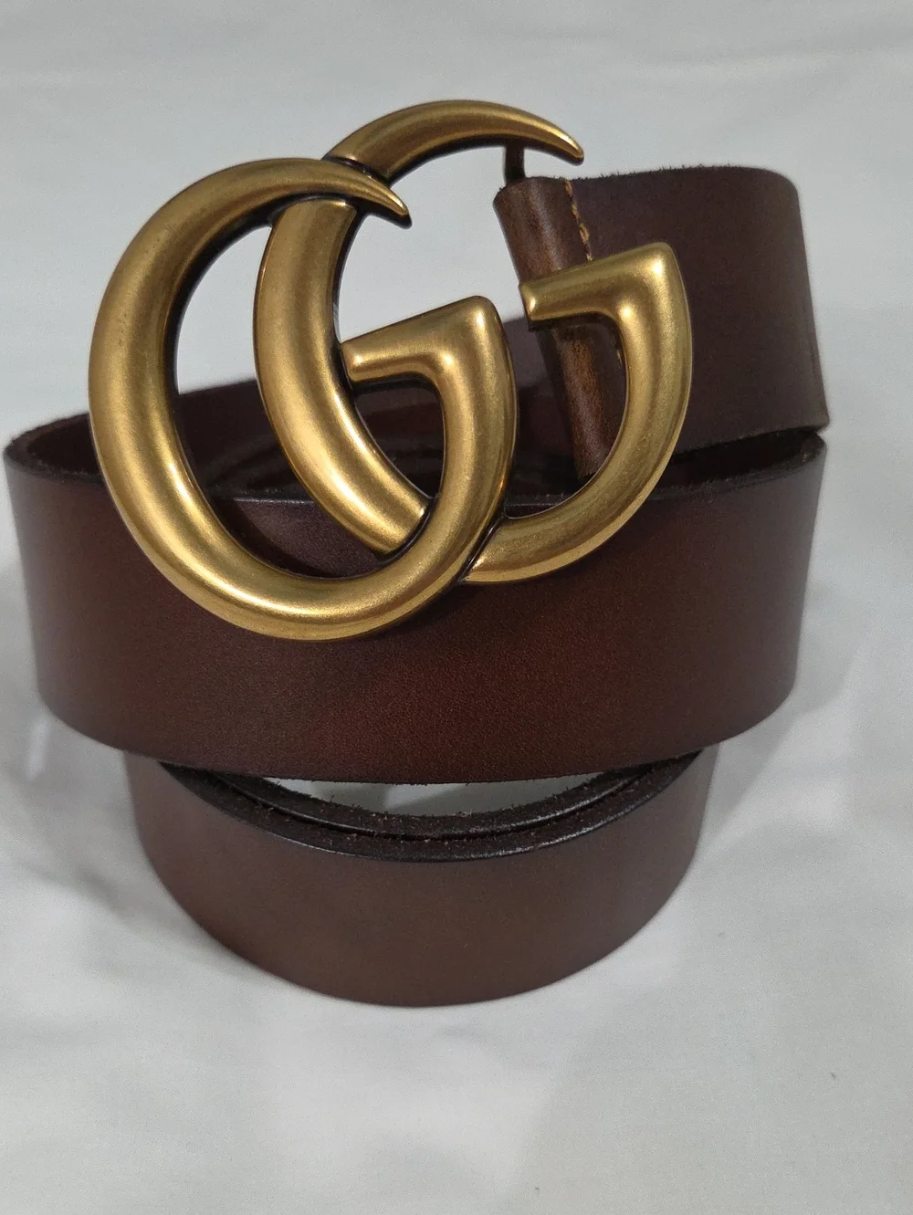 Gucci Brown Leather Belt with Gold Double G Buckle